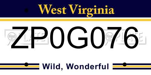 ZP0G076 West Virginia License Plate