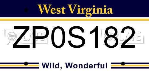 ZP0S182 West Virginia License Plate