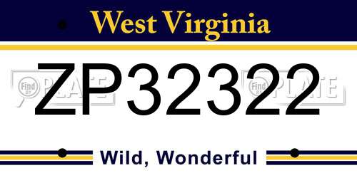 ZP32322 West Virginia License Plate