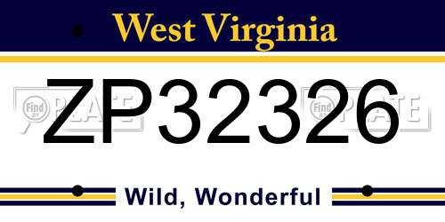 ZP32326 West Virginia License Plate