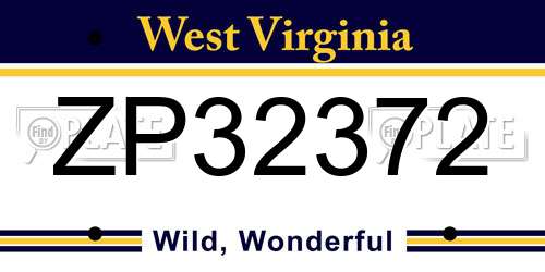 ZP32372 West Virginia License Plate
