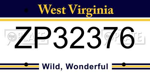 ZP32376 West Virginia License Plate
