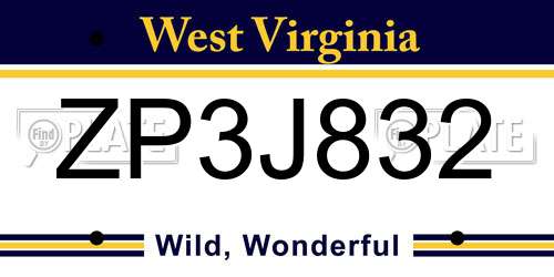 ZP3J832 West Virginia License Plate