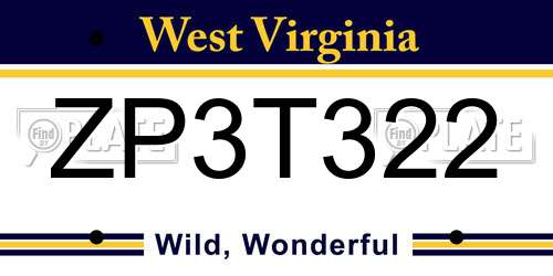 ZP3T322 West Virginia License Plate