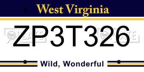 ZP3T326 West Virginia License Plate