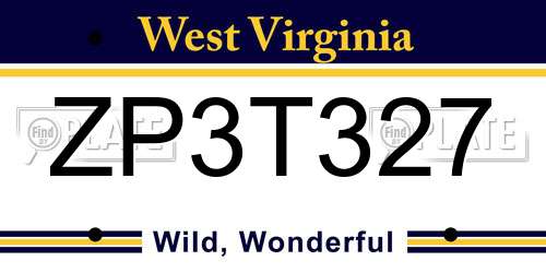 ZP3T327 West Virginia License Plate
