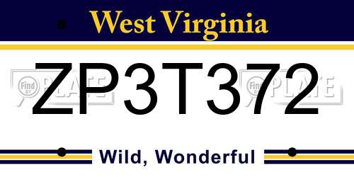 ZP3T372 West Virginia License Plate