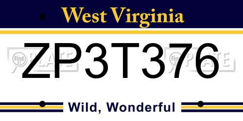 ZP3T376 West Virginia License Plate