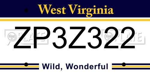 ZP3Z322 West Virginia License Plate