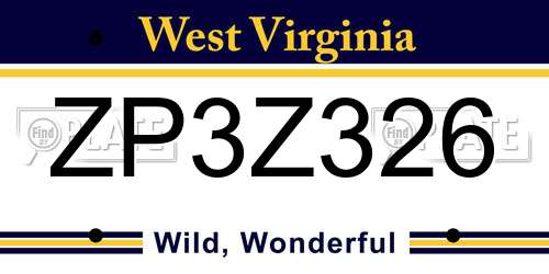 ZP3Z326 West Virginia License Plate