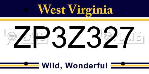 ZP3Z327 West Virginia License Plate