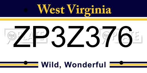 ZP3Z376 West Virginia License Plate