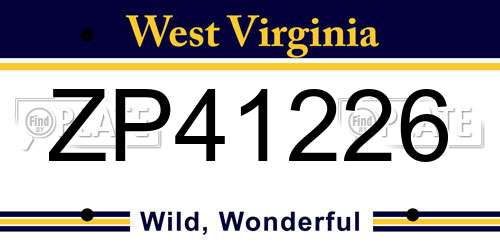 ZP41226 West Virginia License Plate
