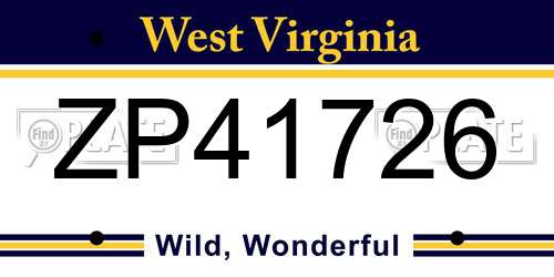 ZP41726 West Virginia License Plate