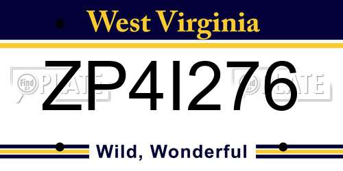 ZP4I276 West Virginia License Plate