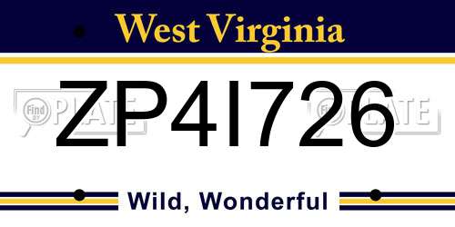 ZP4I726 West Virginia License Plate
