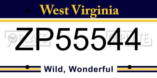 ZP55544 West Virginia License Plate