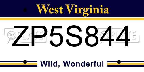 ZP5S844 West Virginia License Plate