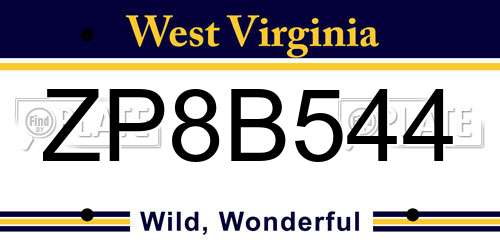 ZP8B544 West Virginia License Plate