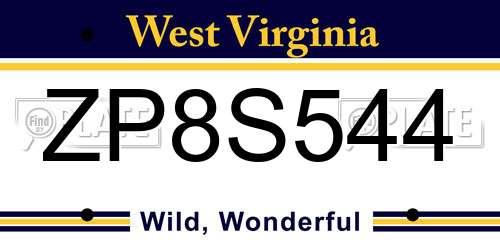 ZP8S544 West Virginia License Plate