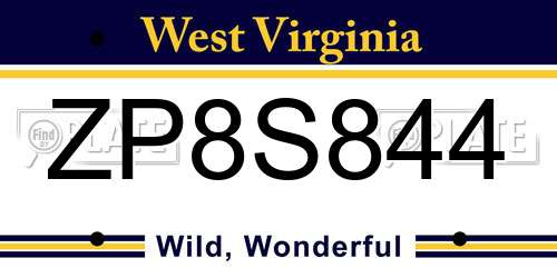 ZP8S844 West Virginia License Plate