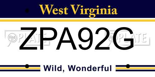 ZPA92G West Virginia License Plate