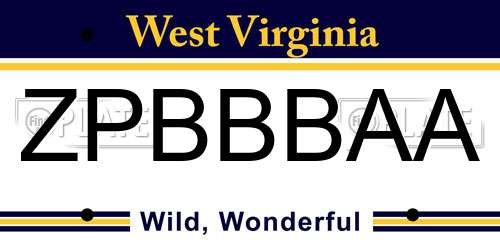 ZPBBBAA West Virginia License Plate