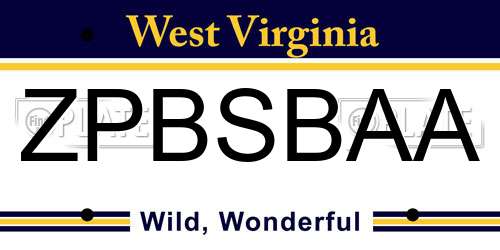ZPBSBAA West Virginia License Plate