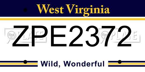 ZPE2372 West Virginia License Plate