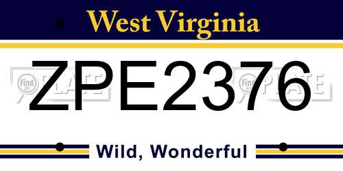 ZPE2376 West Virginia License Plate