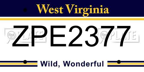 ZPE2377 West Virginia License Plate