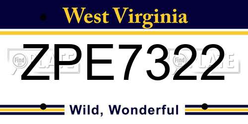 ZPE7322 West Virginia License Plate