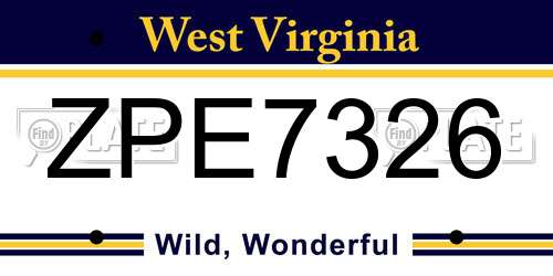 ZPE7326 West Virginia License Plate