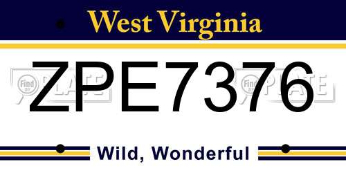 ZPE7376 West Virginia License Plate