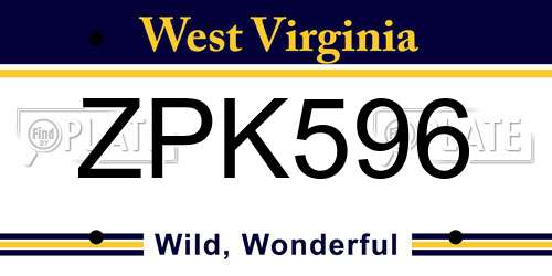 ZPK596 West Virginia License Plate