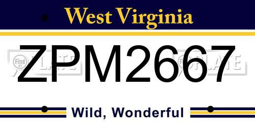 ZPM2667 West Virginia License Plate