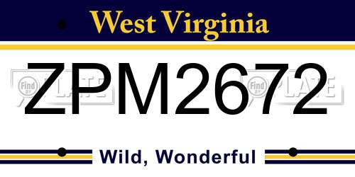 ZPM2672 West Virginia License Plate