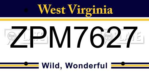 ZPM7627 West Virginia License Plate