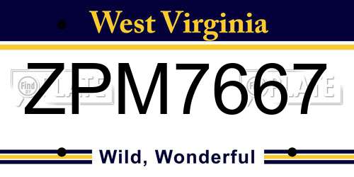 ZPM7667 West Virginia License Plate