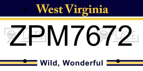 ZPM7672 West Virginia License Plate