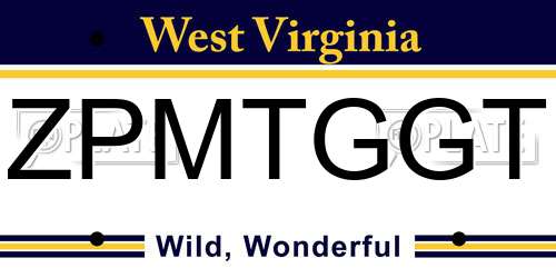 ZPMTGGT West Virginia License Plate