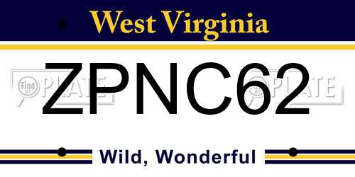 ZPNC62 West Virginia License Plate