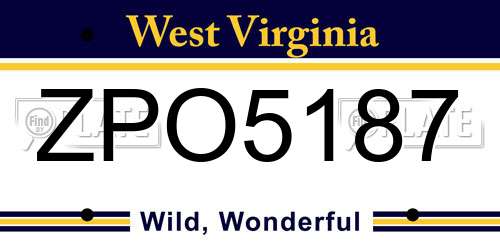 ZPO5187 West Virginia License Plate