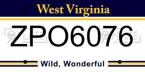 ZPO6076 West Virginia License Plate