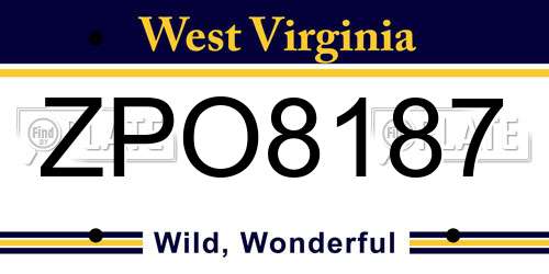 ZPO8187 West Virginia License Plate