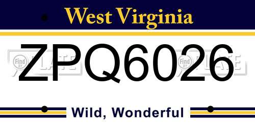 ZPQ6026 West Virginia License Plate