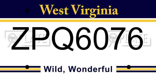 ZPQ6076 West Virginia License Plate