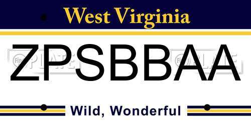 ZPSBBAA West Virginia License Plate