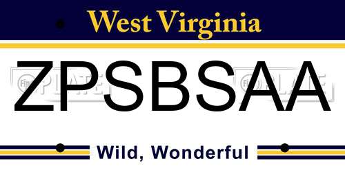 ZPSBSAA West Virginia License Plate