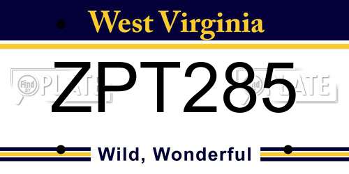 ZPT285 West Virginia License Plate
